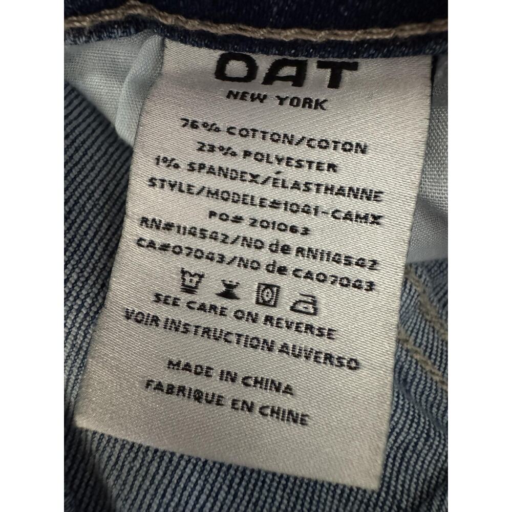 OAT Jeans Womens 4/27 Blue Mid Rise Wide Leg Crop Frayed Raw Hem Denim - Picture 8 of 9